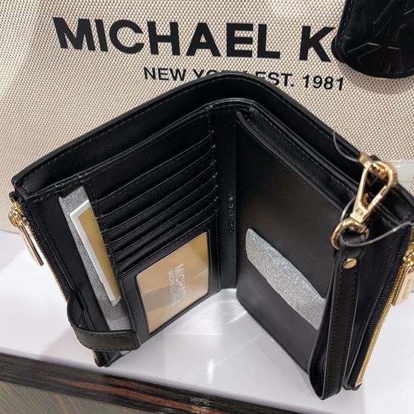 MICHAEL KORS LARGE DOUBLE ZIP WRISTLET WALLET BLACK MULTI - Picture 11 of 16